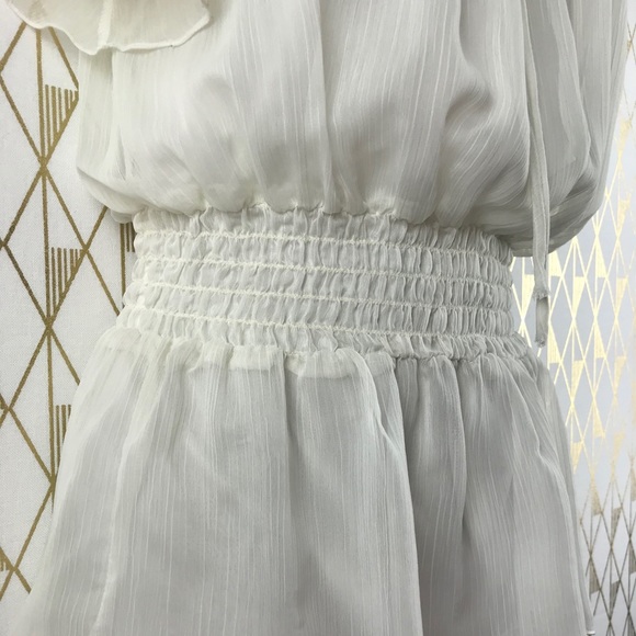 Flutter Sleeve Sheer Chic Cream Blouse Top - Picture 4 of 16